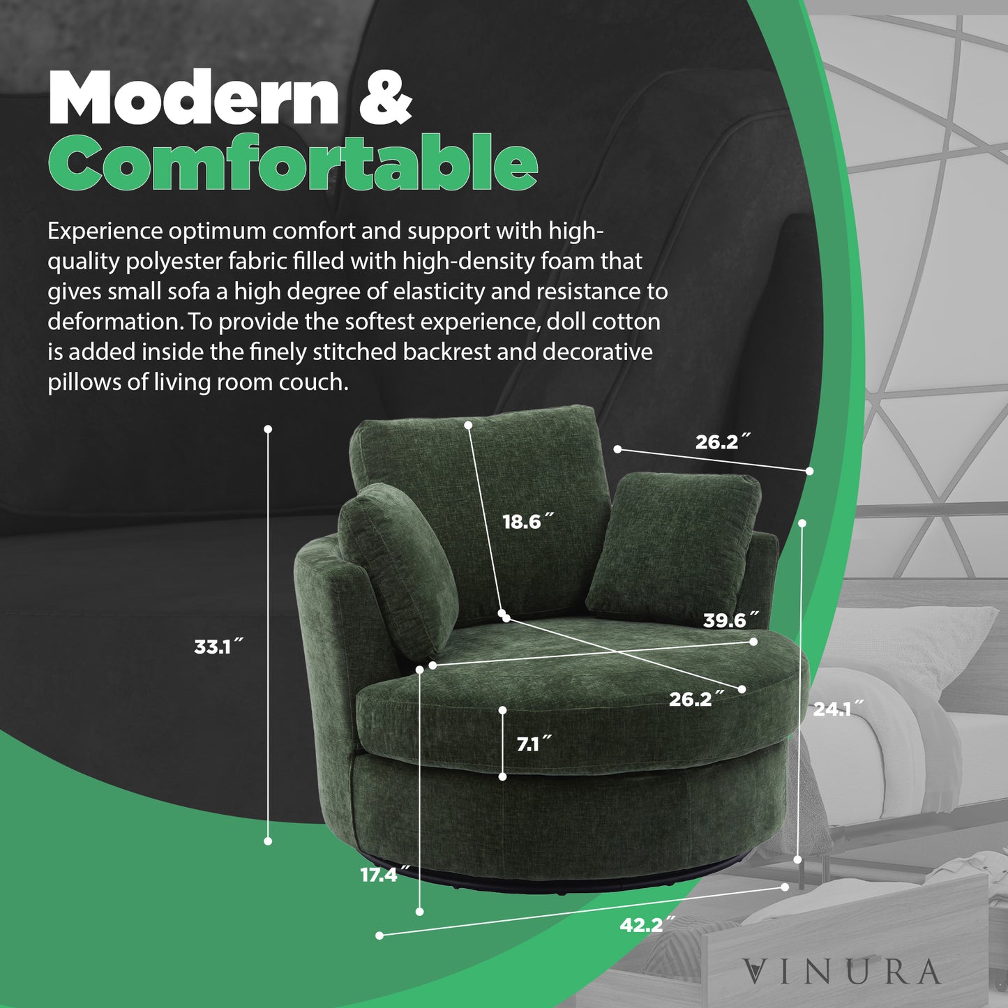 Swivel Accent Chair - Green 360 Degree Swivel Oversized Round Chair