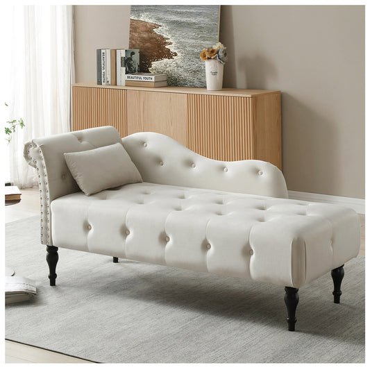 Storage Chaise Lounge Indoor - 60.6” Beige Velvet Chaise Lounges