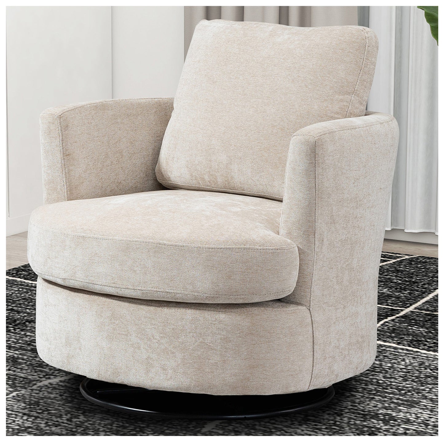 Modern Living Room Chairs - 360 Degree Beige Swivel Barrel Sofa