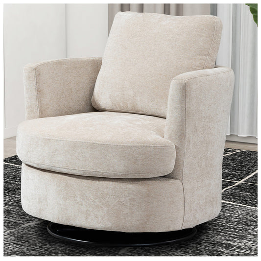 Modern Living Room Chairs - 360 Degree Beige Swivel Barrel Sofa