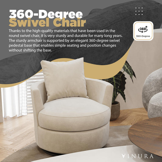 Modern Living Room Chairs - 360 Degree Beige Swivel Barrel Sofa