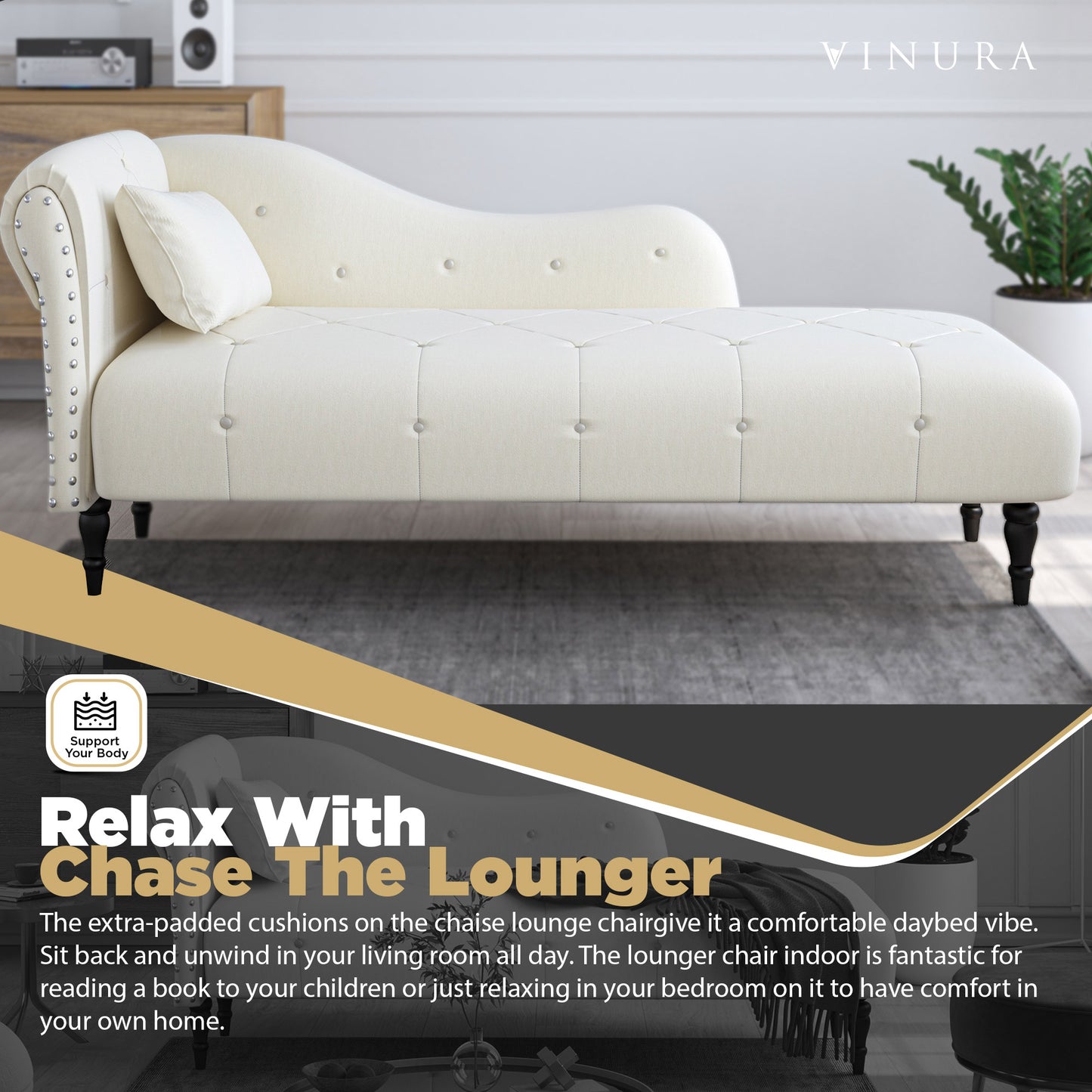 Storage Chaise Lounge Indoor - 60.6” Beige Velvet Chaise Lounges
