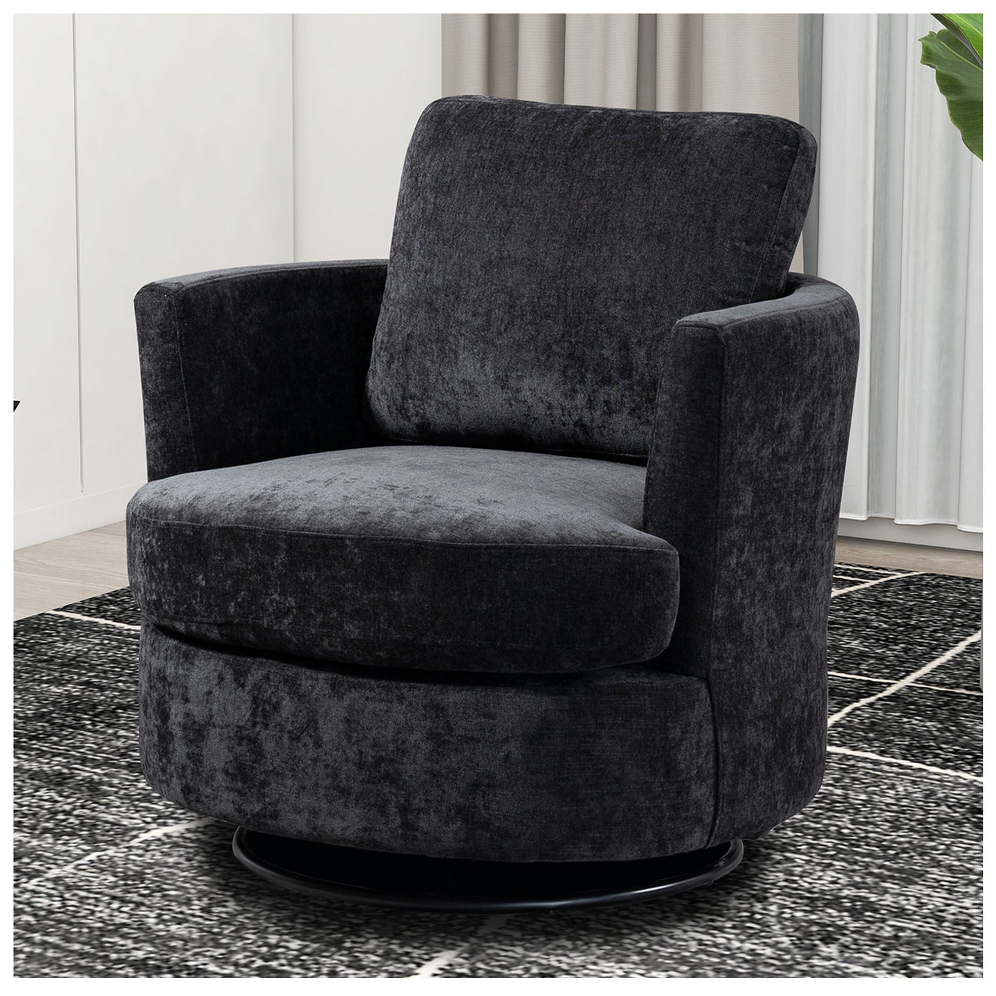 Modern Living Room Chairs - Black 360 Degree Swivel Barrel Chair