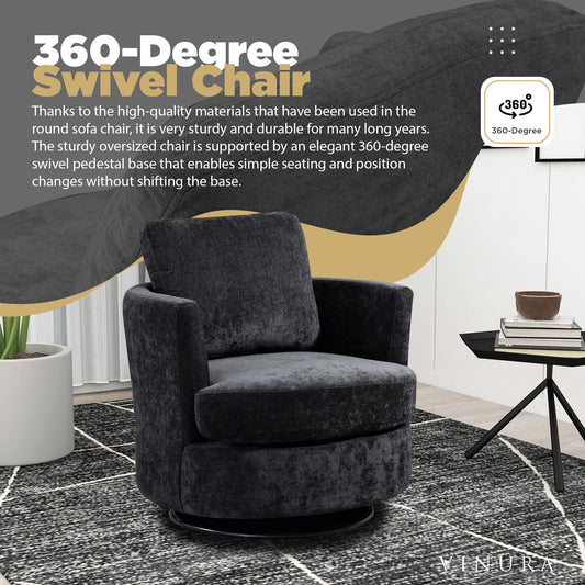 Modern Living Room Chairs - Black 360 Degree Swivel Barrel Chair