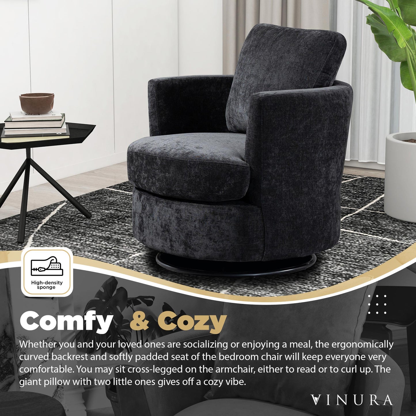 Modern Living Room Chairs - Black 360 Degree Swivel Barrel Chair