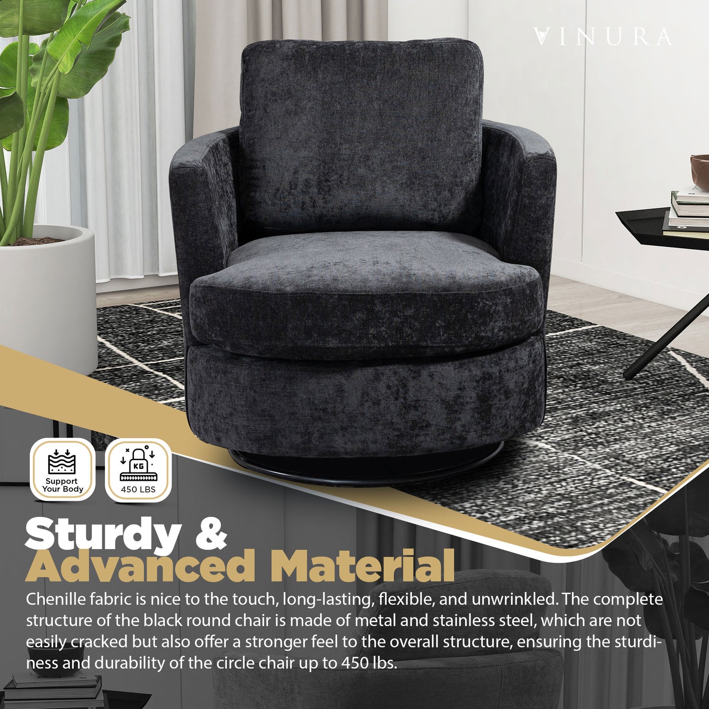 Modern Living Room Chairs - Black 360 Degree Swivel Barrel Chair