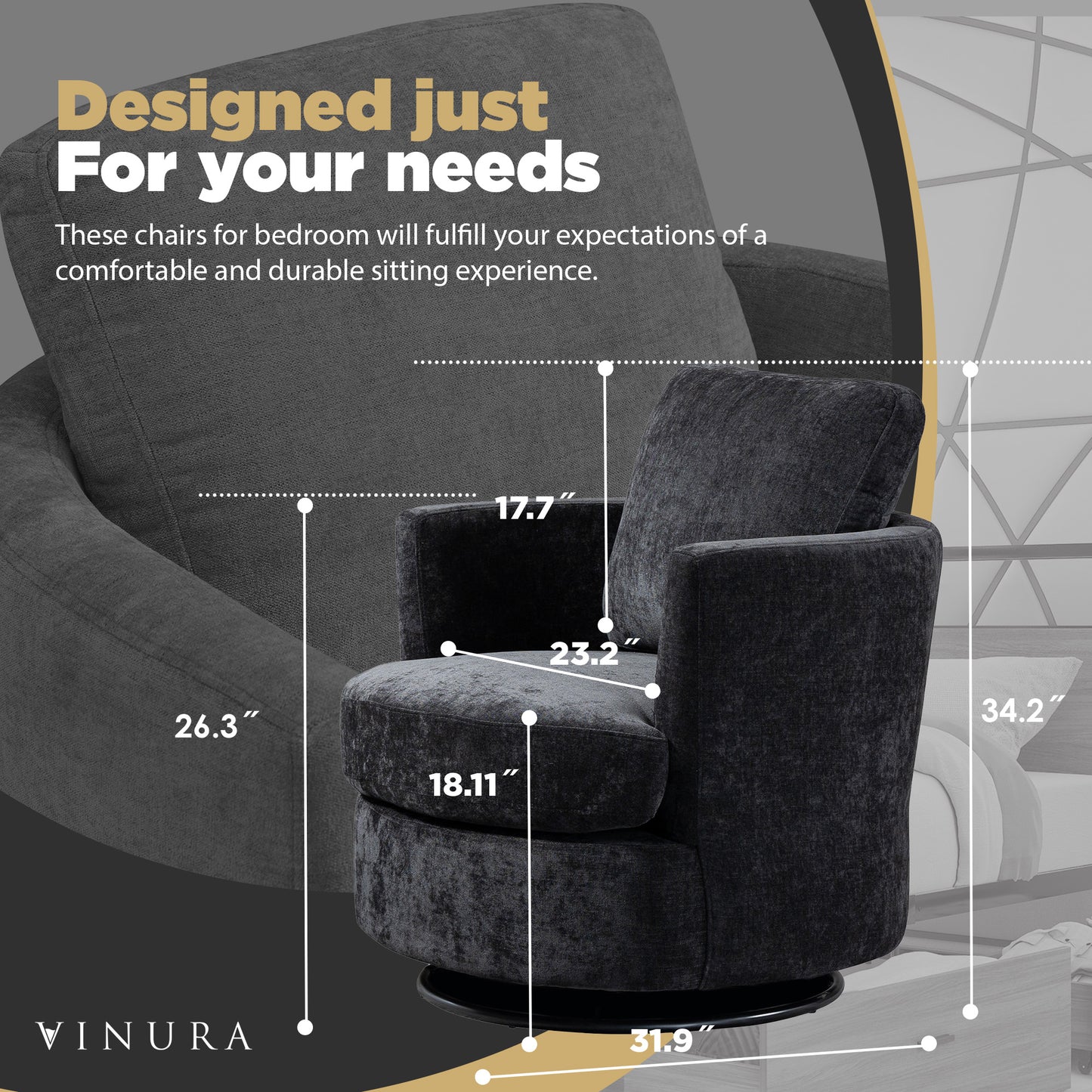 Modern Living Room Chairs - Black 360 Degree Swivel Barrel Chair