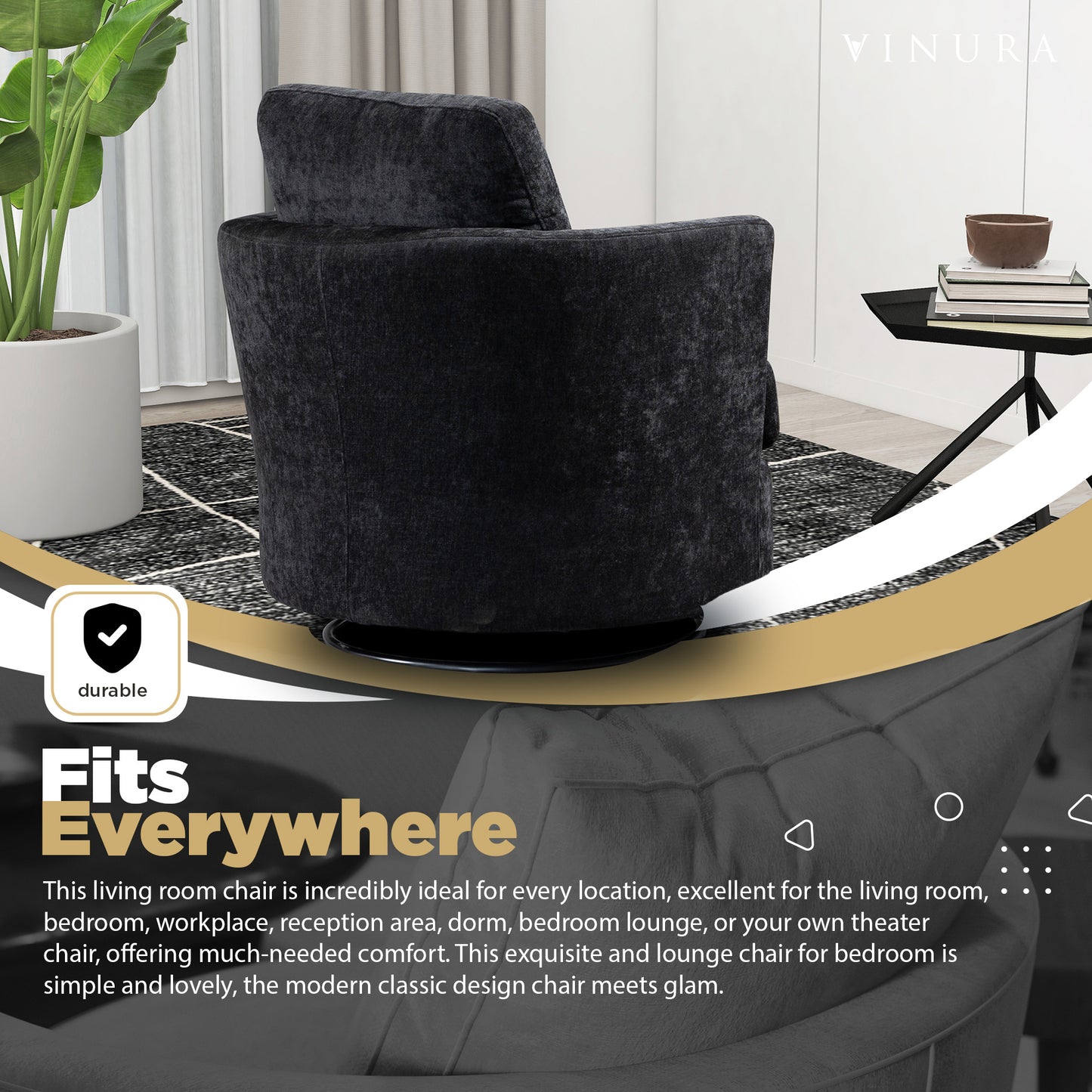 Modern Living Room Chairs - Black 360 Degree Swivel Barrel Chair