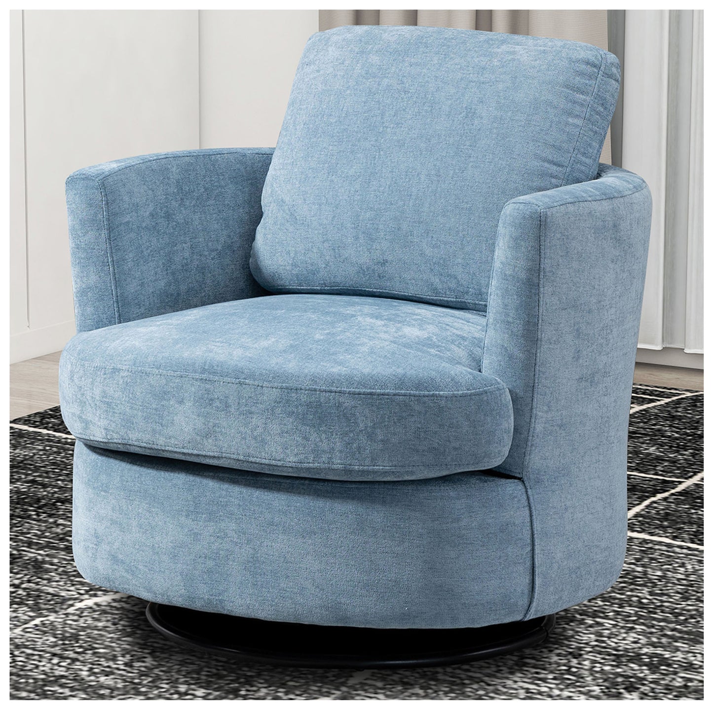 Modern Living Room Chair - 360 Degree Swivel Blue Accent Chair 32”