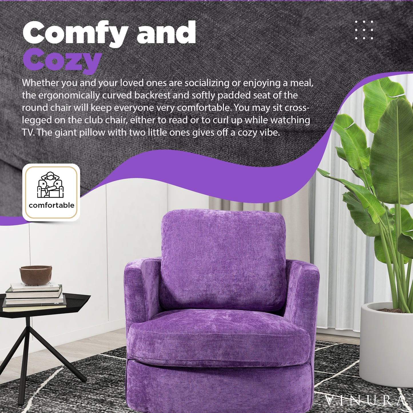 Velvet Living Room Chairs - Modern Purple Accent Reading Chair