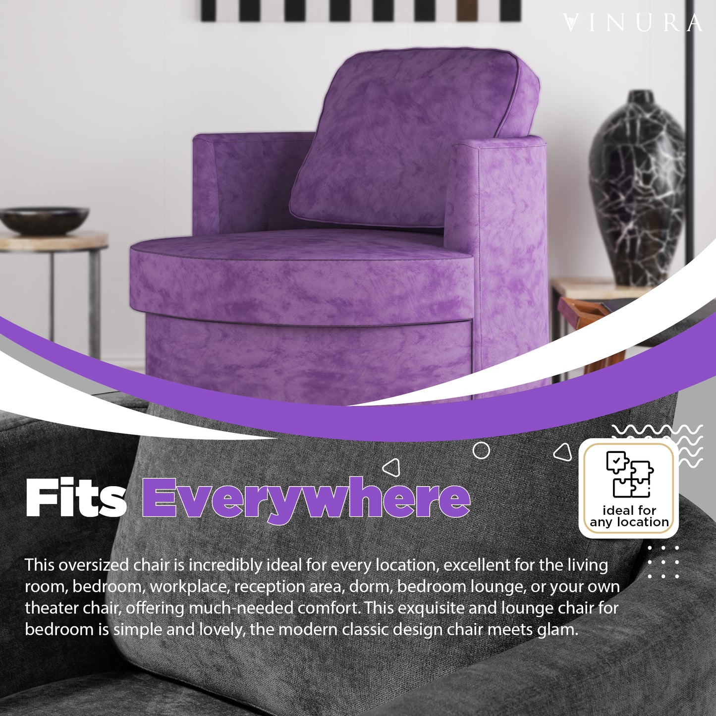 Velvet Living Room Chairs - Modern Purple Accent Reading Chair