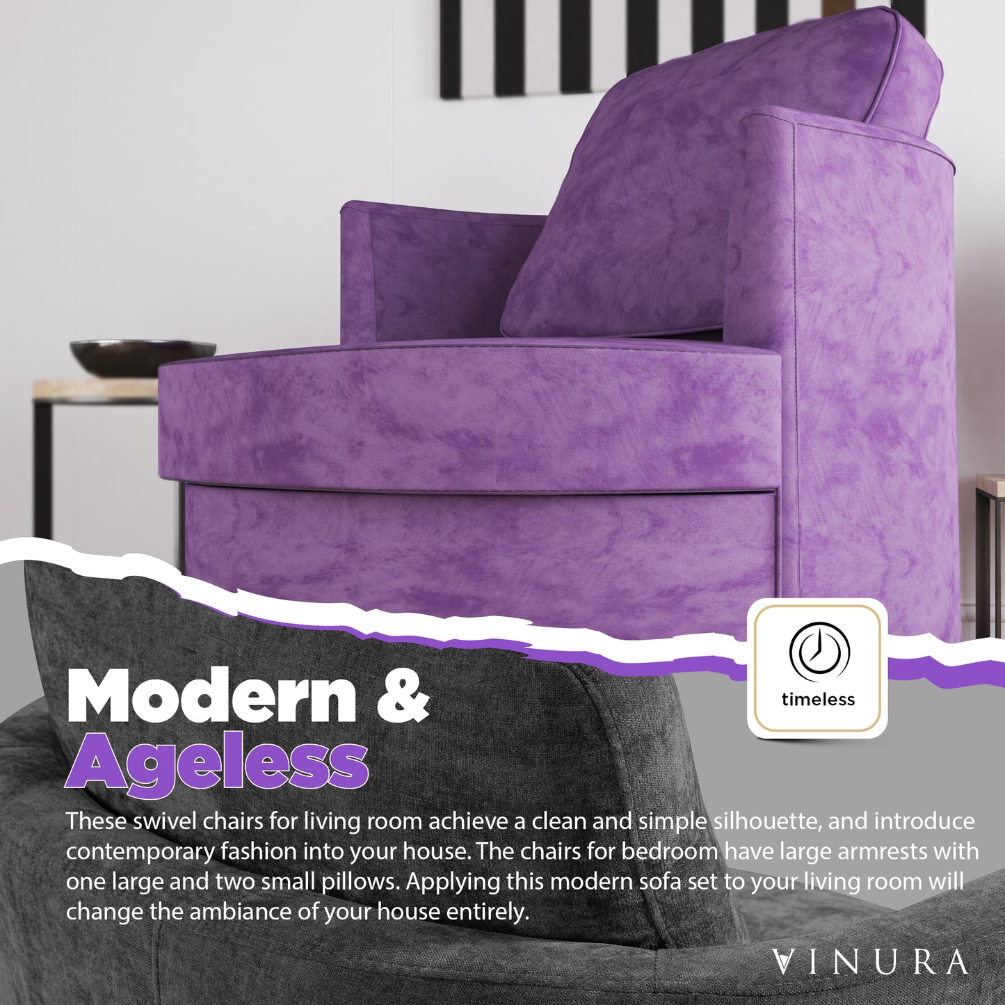 Velvet Living Room Chairs - Modern Purple Accent Reading Chair