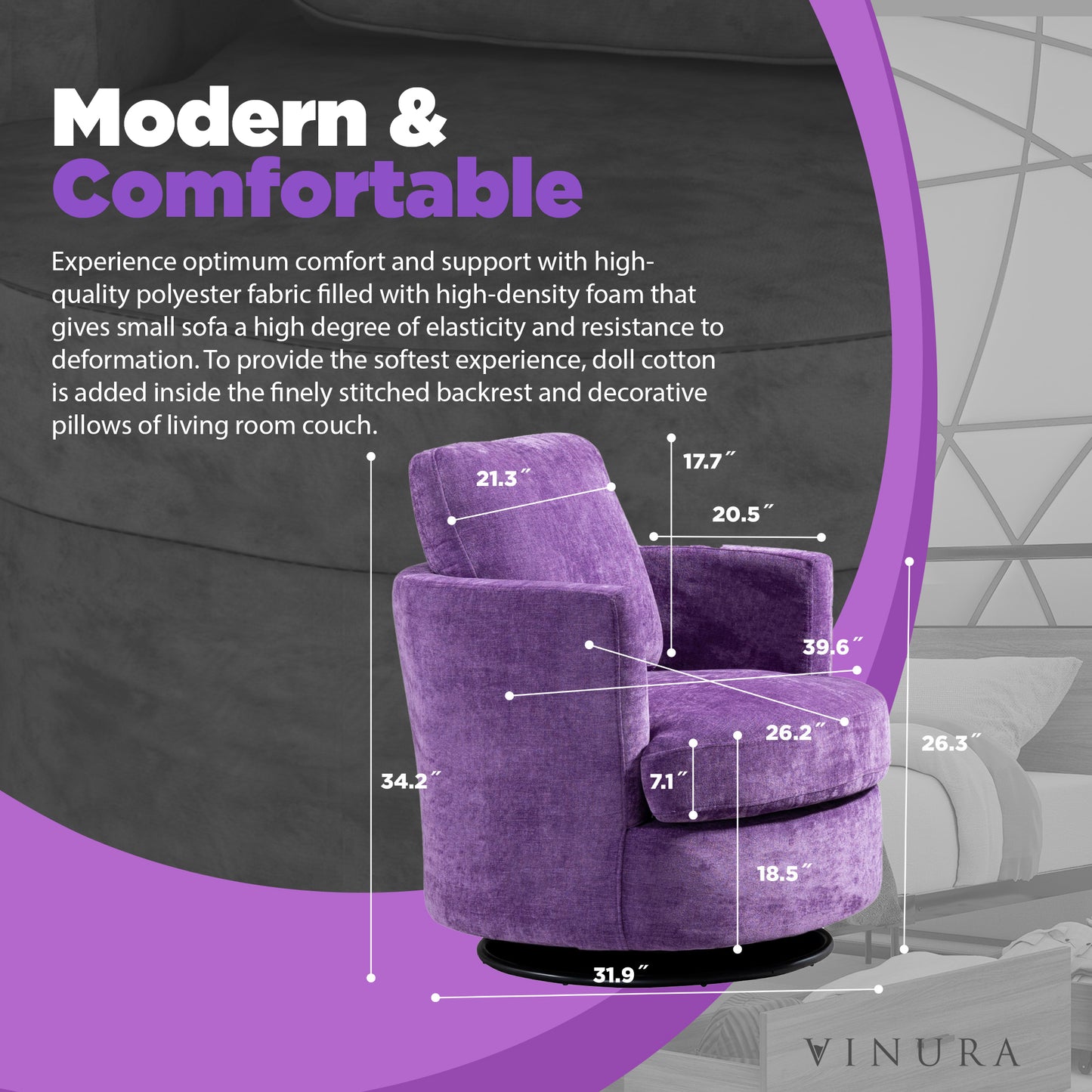 Velvet Living Room Chairs - Modern Purple Accent Reading Chair