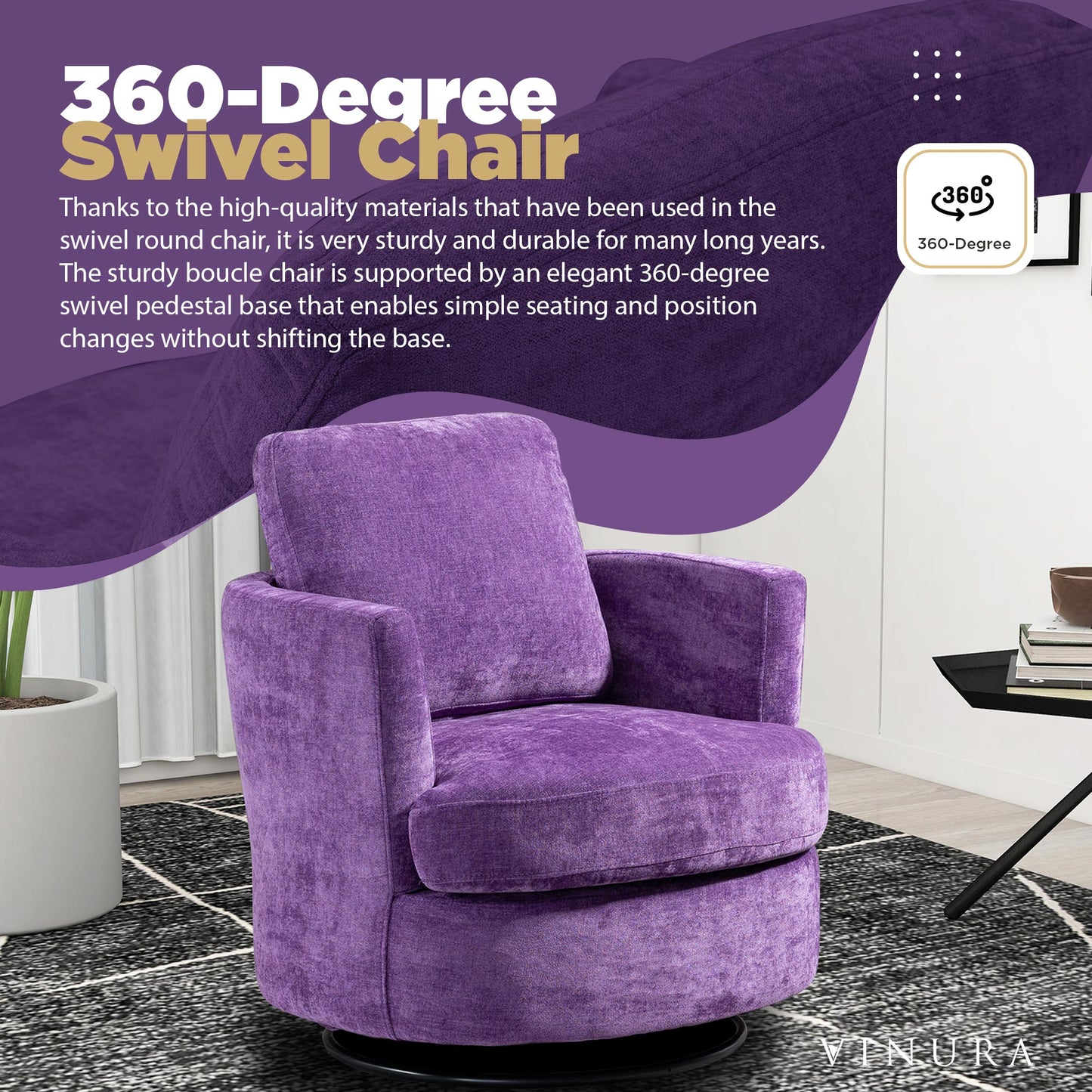 Living Room Chairs - Purple 360 Degree Swivel Oversized Round Chair