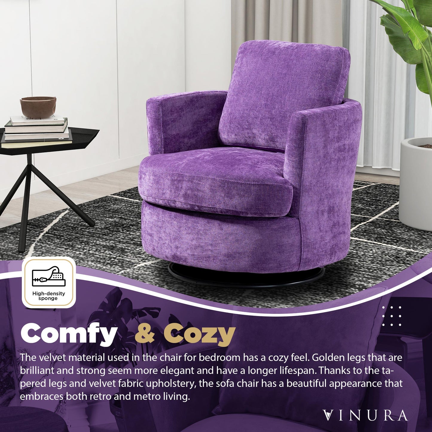 Living Room Chairs - Purple 360 Degree Swivel Oversized Round Chair