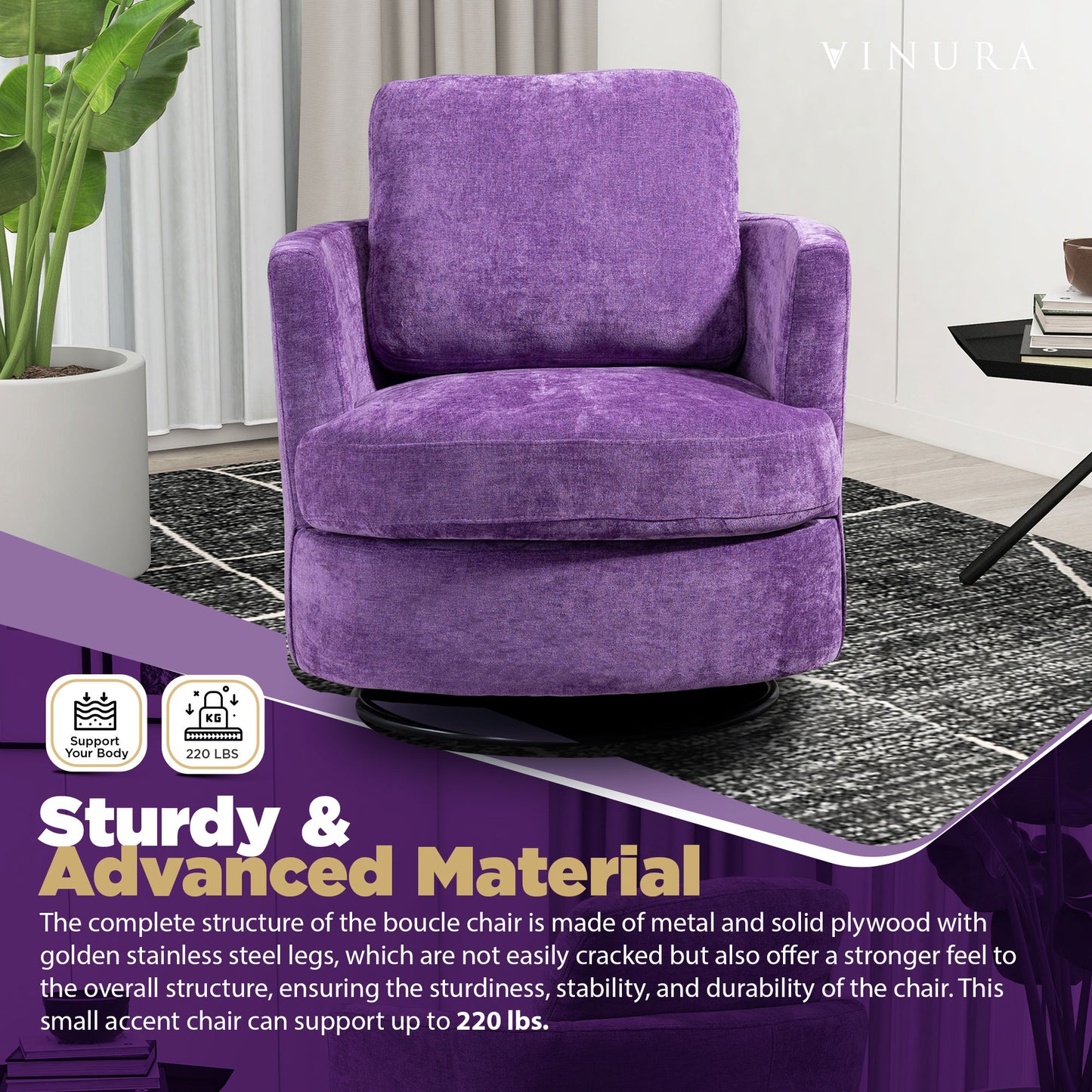 Living Room Chairs - Purple 360 Degree Swivel Oversized Round Chair