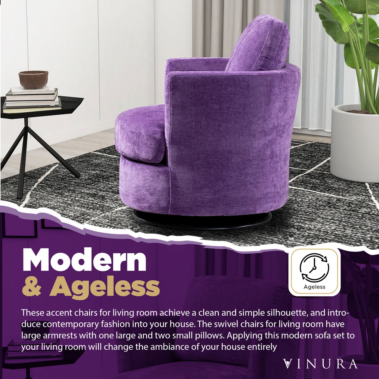 Living Room Chairs - Purple 360 Degree Swivel Oversized Round Chair