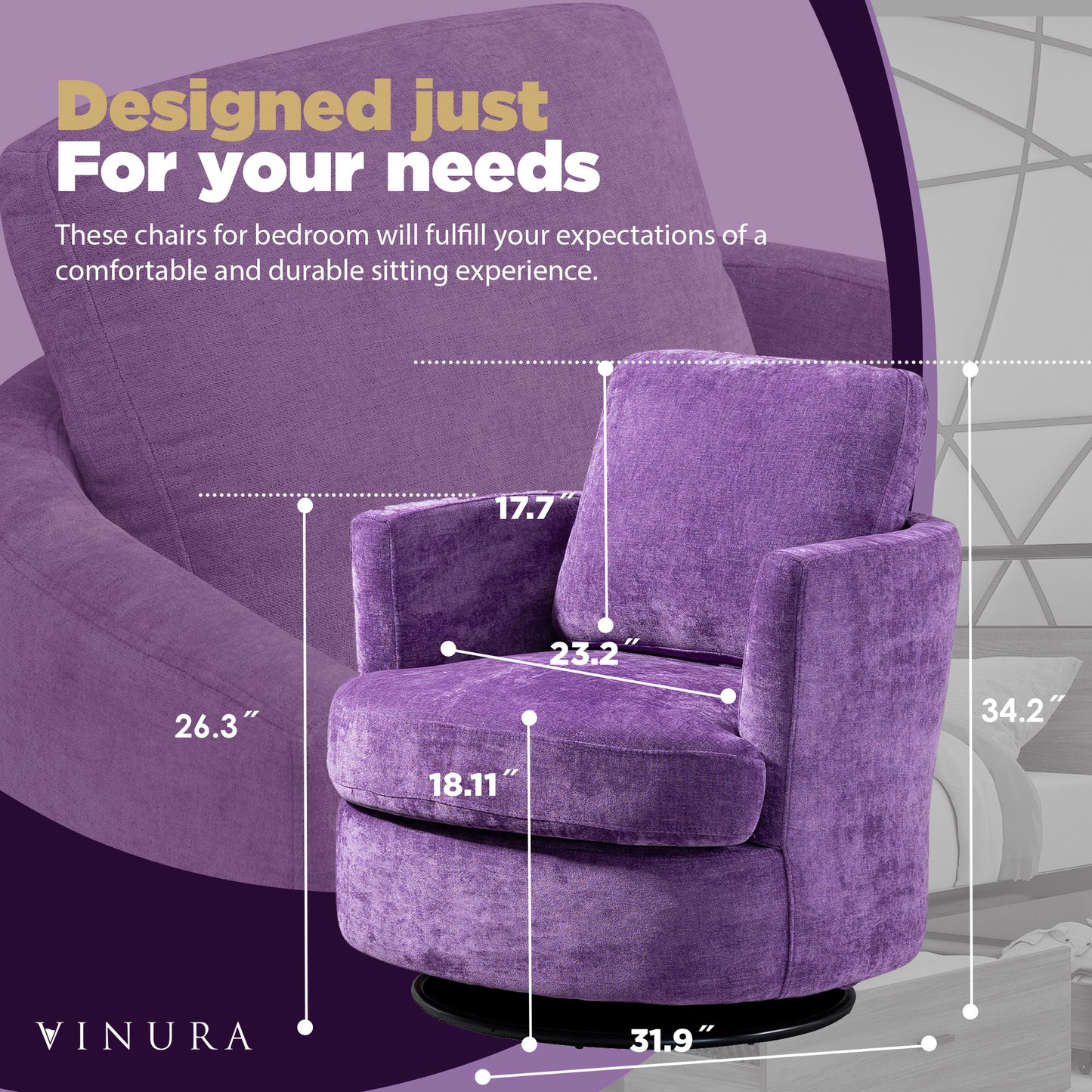 Living Room Chairs - Purple 360 Degree Swivel Oversized Round Chair