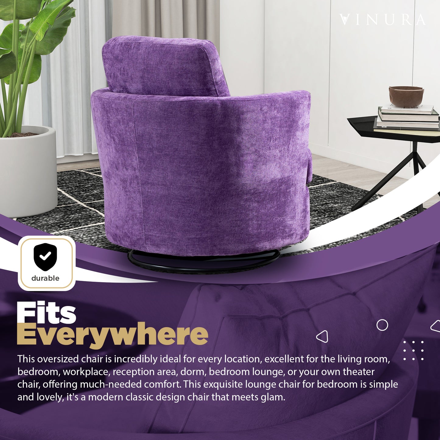 Living Room Chairs - Purple 360 Degree Swivel Oversized Round Chair