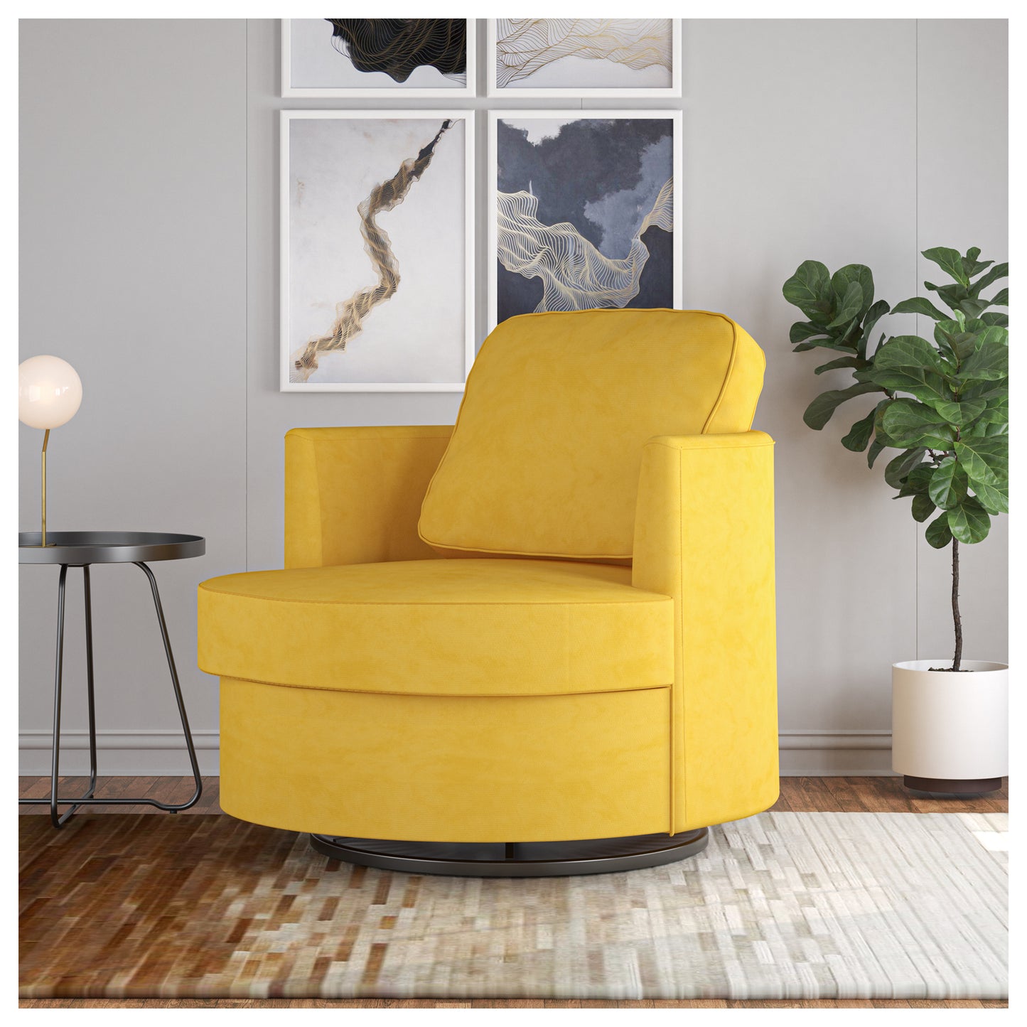 Modern Accent Chairs - Yellow 360 Degree Swivel Swivel Barrel Chair