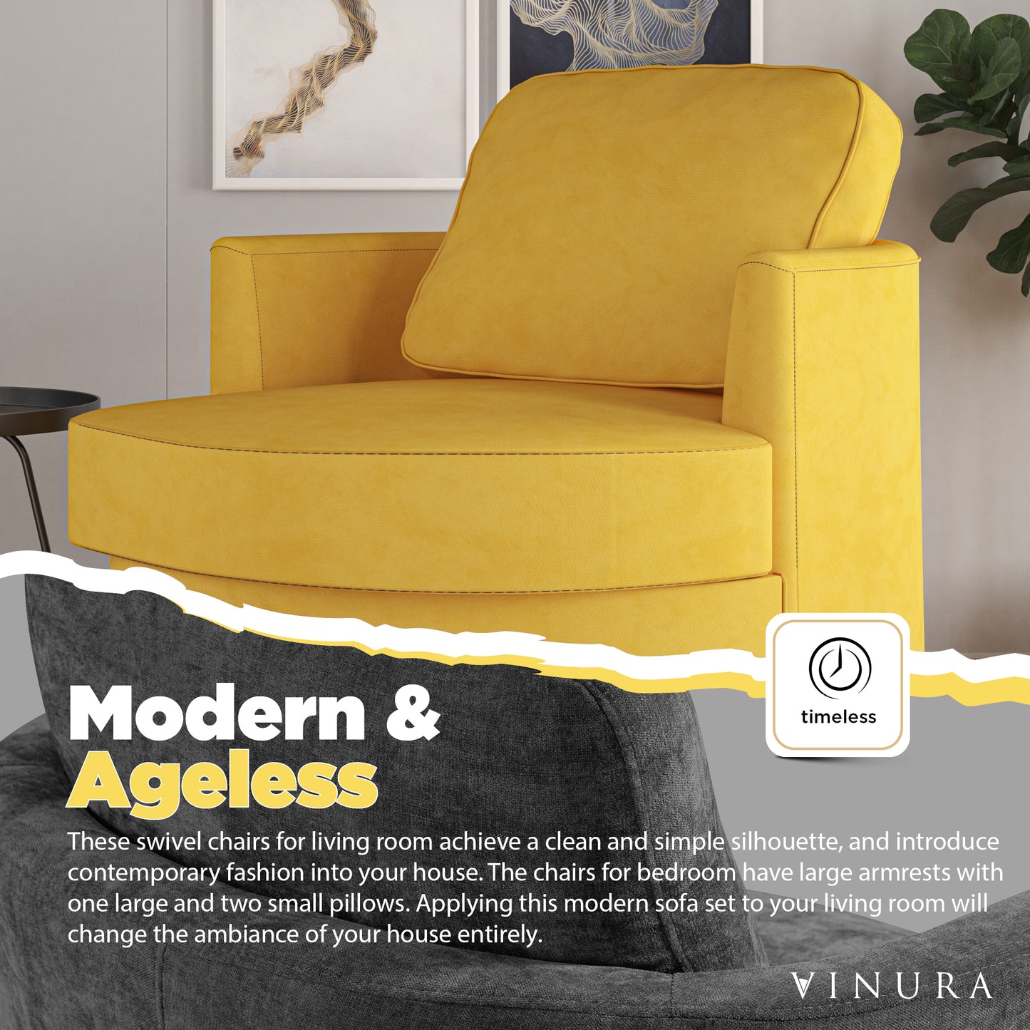 Modern Accent Chairs - Yellow 360 Degree Swivel Swivel Barrel Chair