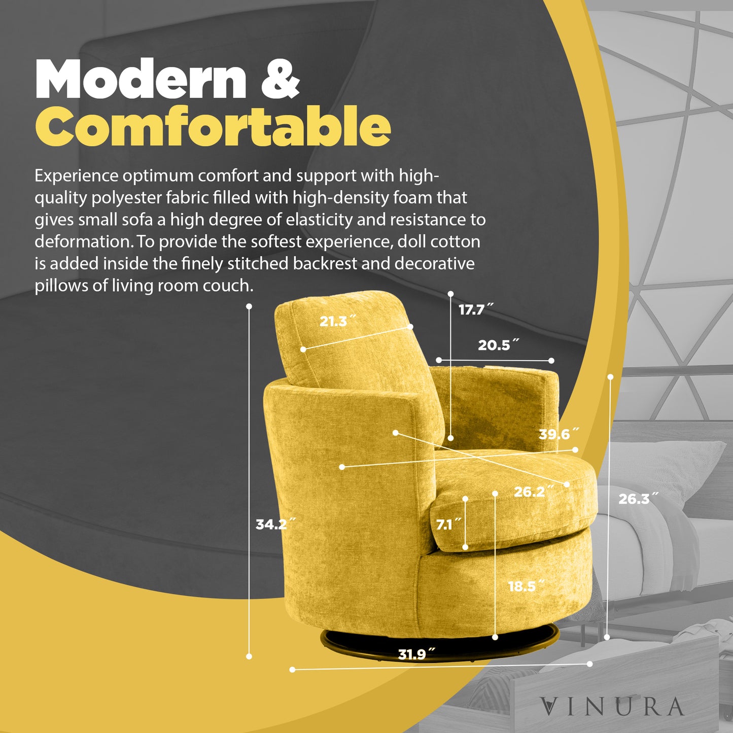 Modern Accent Chairs - Yellow 360 Degree Swivel Swivel Barrel Chair