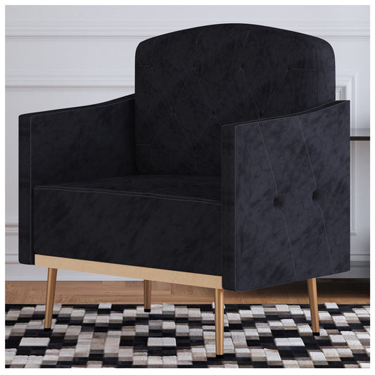 Ergonomic Accent Chairs for Bedroom - Modern Velvet Black Accent Chair