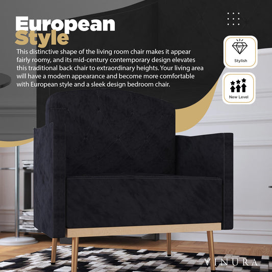 Ergonomic Accent Chairs for Bedroom - Modern Velvet Black Accent Chair