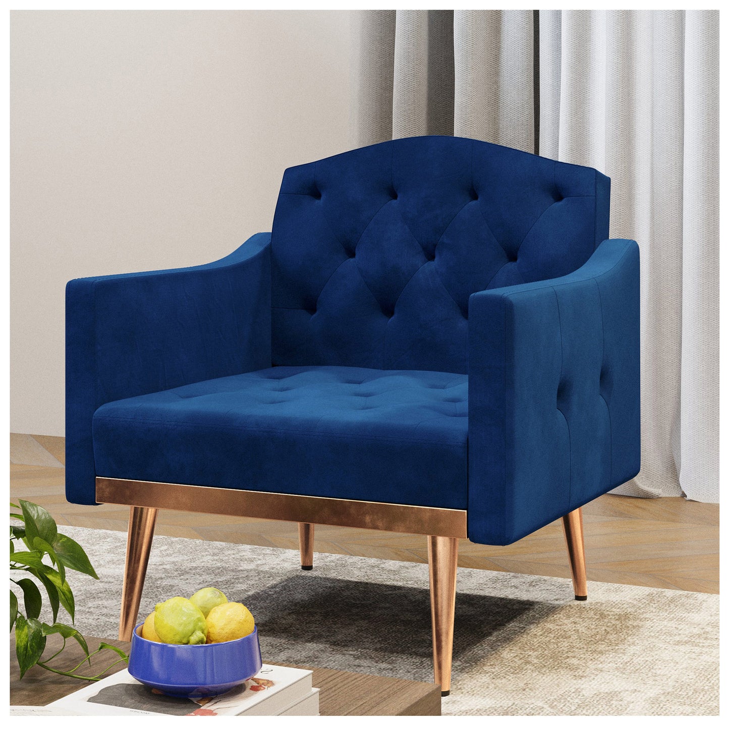 Modern & Velvet Accent Chairs - Metal European Navy Blue Accent Chair