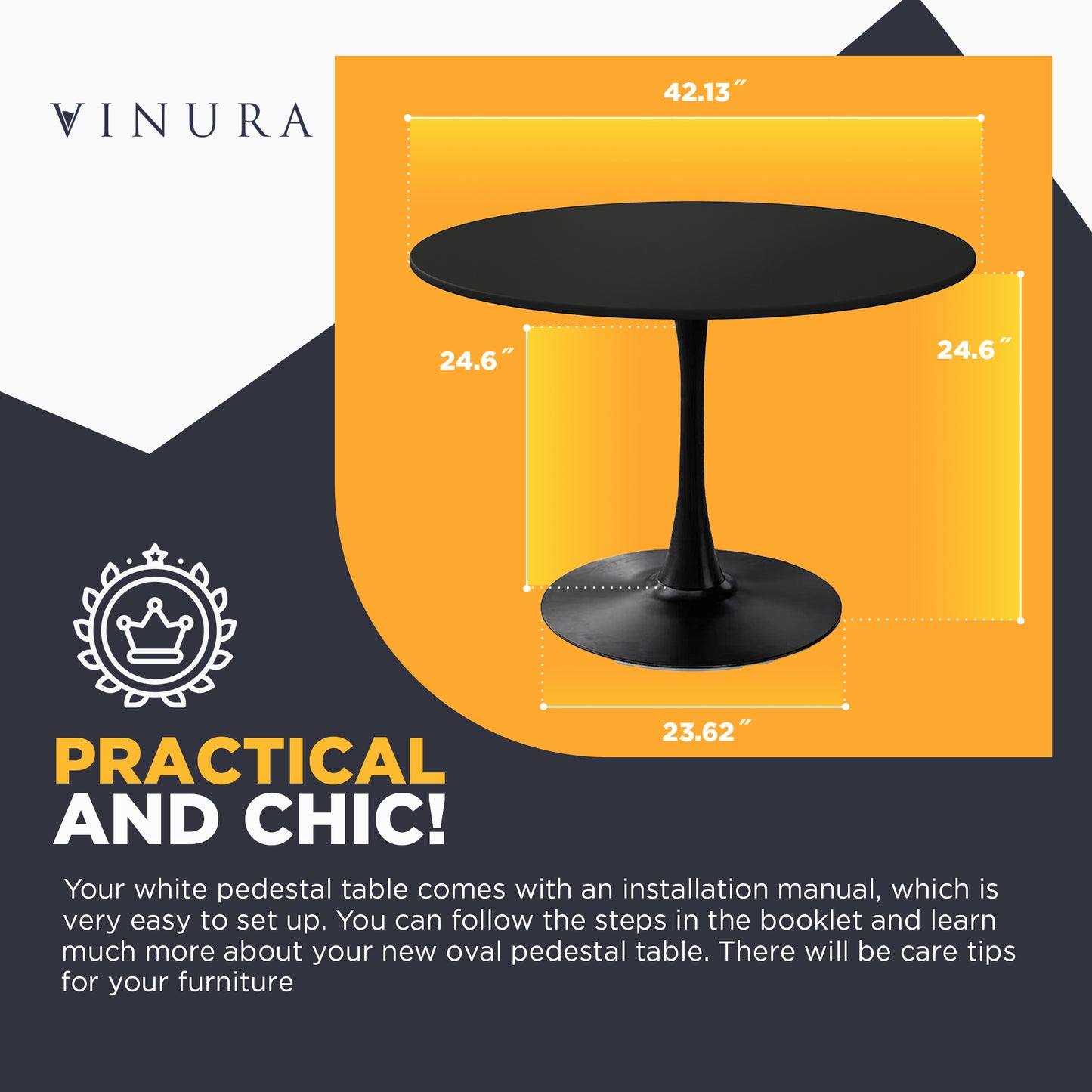 Round Dining Table - 42” Black Dining Table