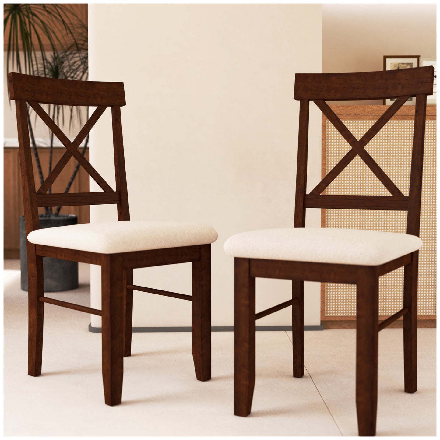 Farmhouse Dining Chair  - Crossback Chairs Brown & Beige