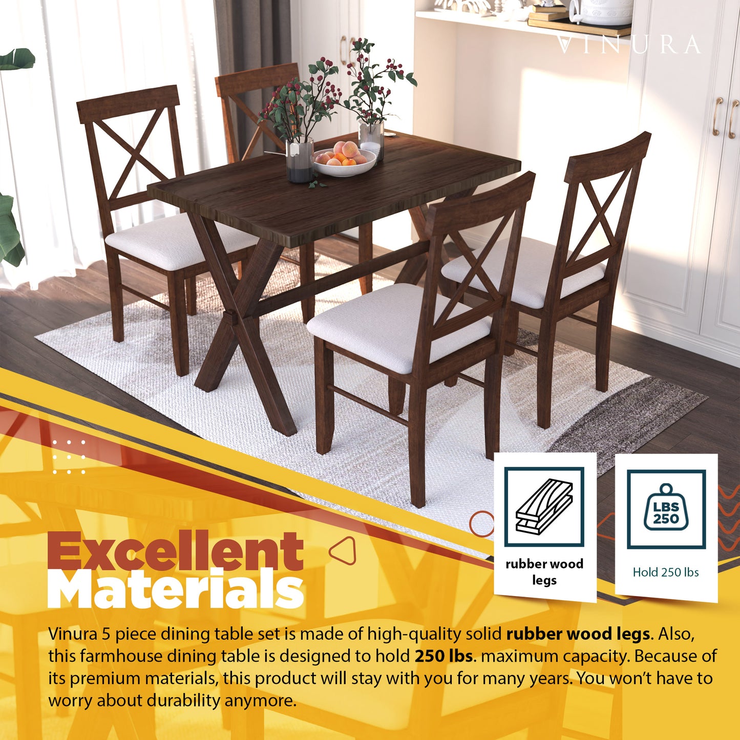 Kitchen Tables for 4 - Wood Dining Table Set Brown