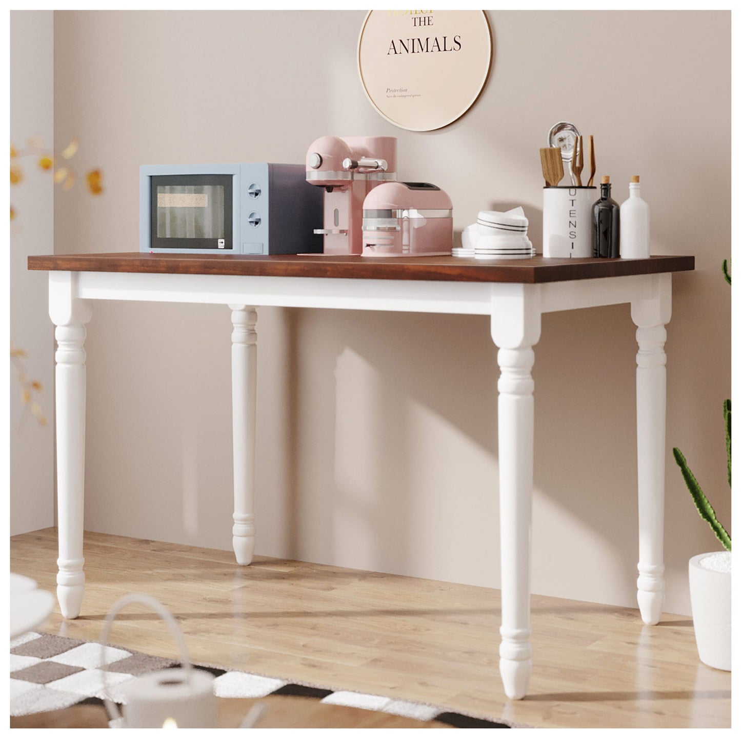 Kitchen Dining Table - Cherry Top White Legs Wood Dining Table