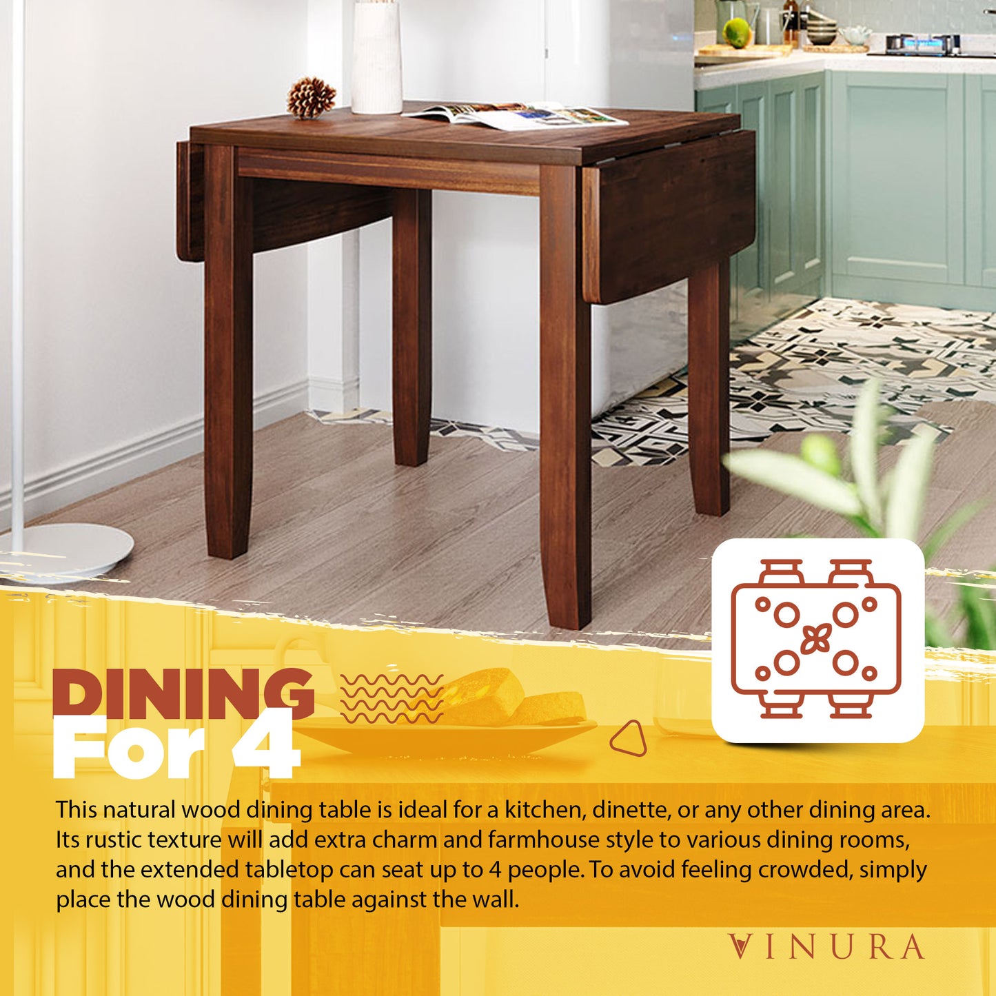 Farmhouse Dining Tables - Brown Drop Leaf Table 30 Inches