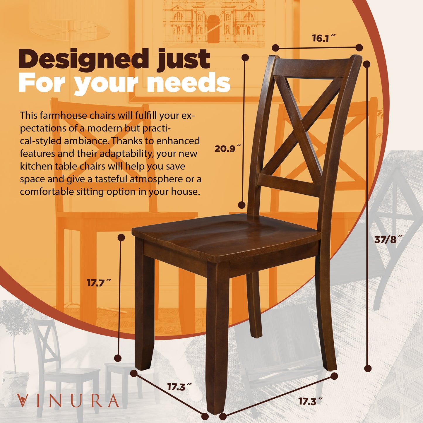 Farmhouse Crossback Dining Chair  - Brown Kitchen Dining Chair