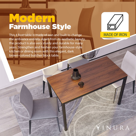 Kitchen Wood Dining Table - Dark Brown Party Table 47 Inch