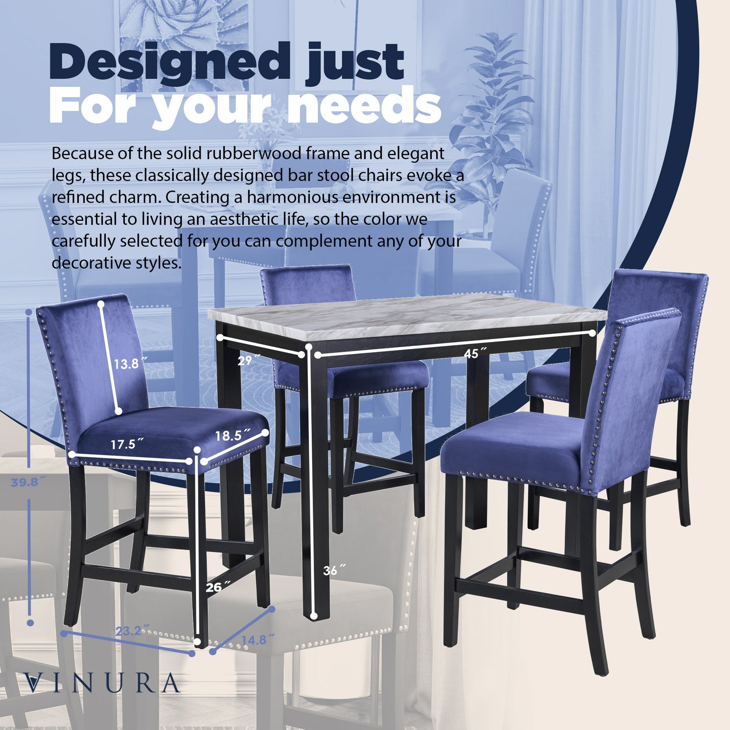 Kitchen Dining Table Set for 4 - White and Blue Dining Table Set