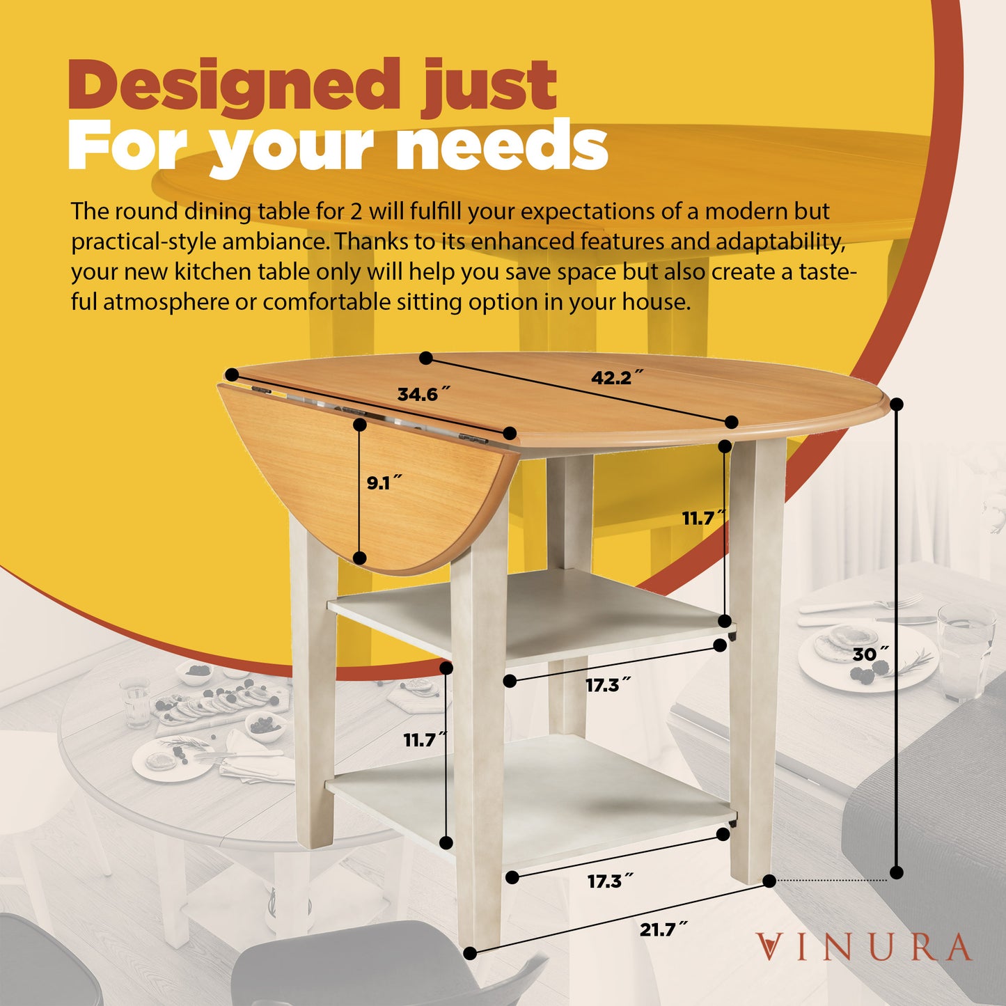 Contemporary Dining Tables - Round Drop Leaf Table 42 Inch