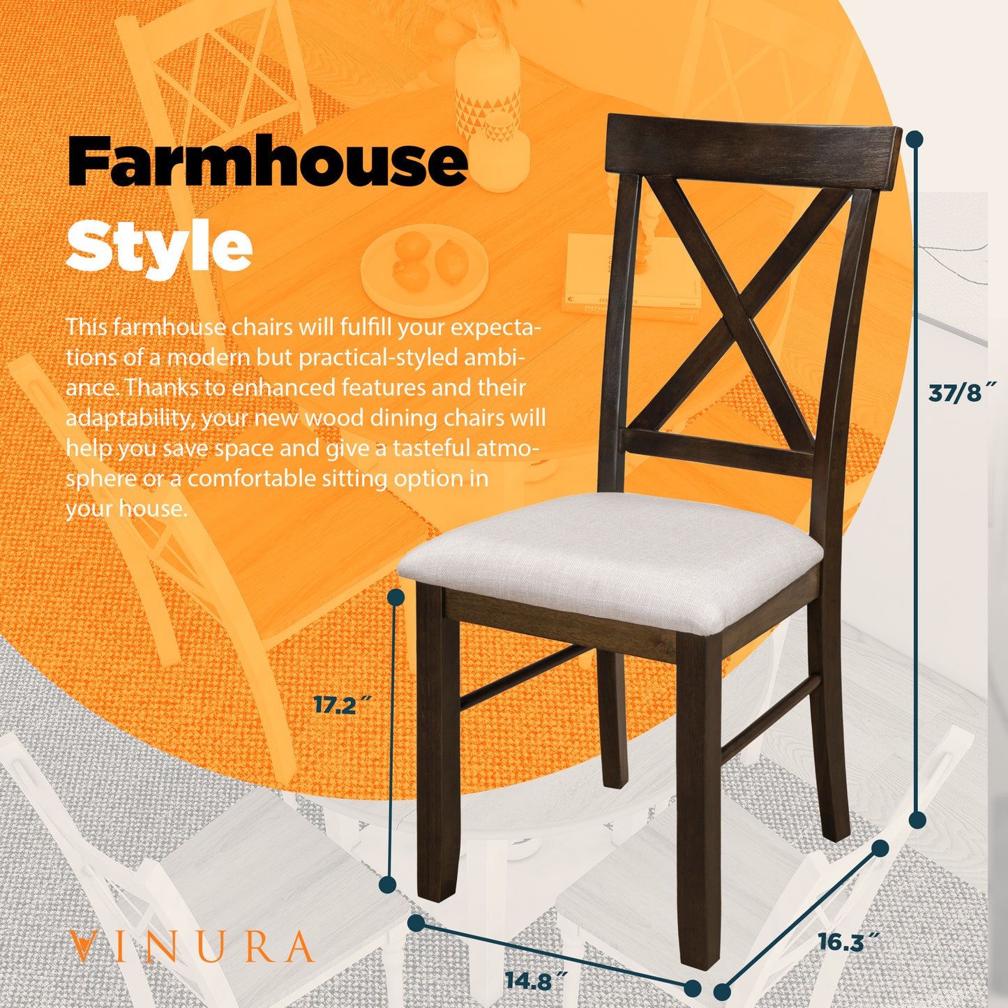 Farmhouse Crossback Dining Chair  - Brown Kitchen Dining Chair