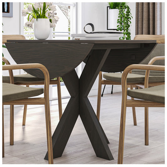 Farmhouse Dining Tables - Gray Round Drop Leaf Table 42 Inch