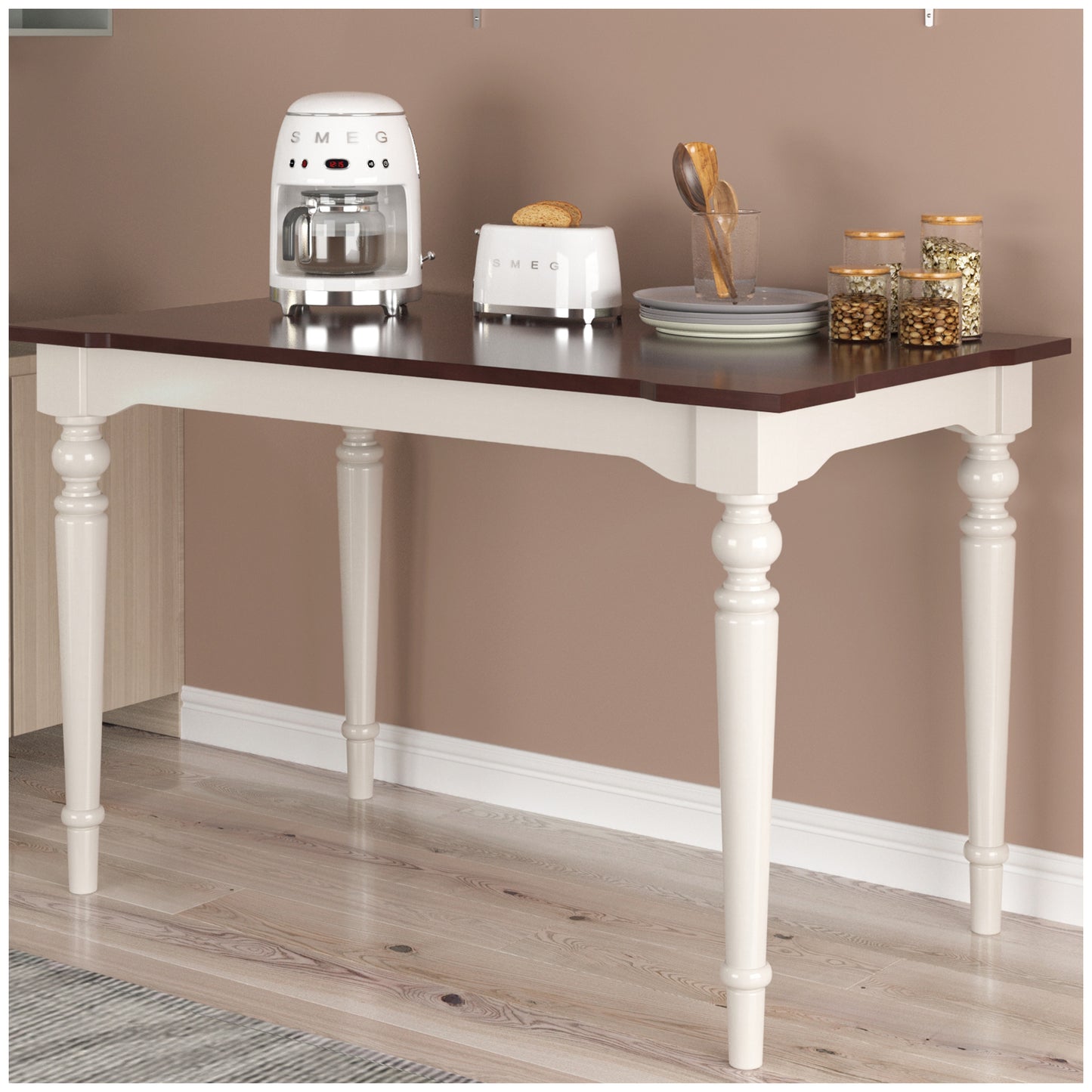 Farmhouse Dining Tables - Cherry Top White Legs Wood Dining Table