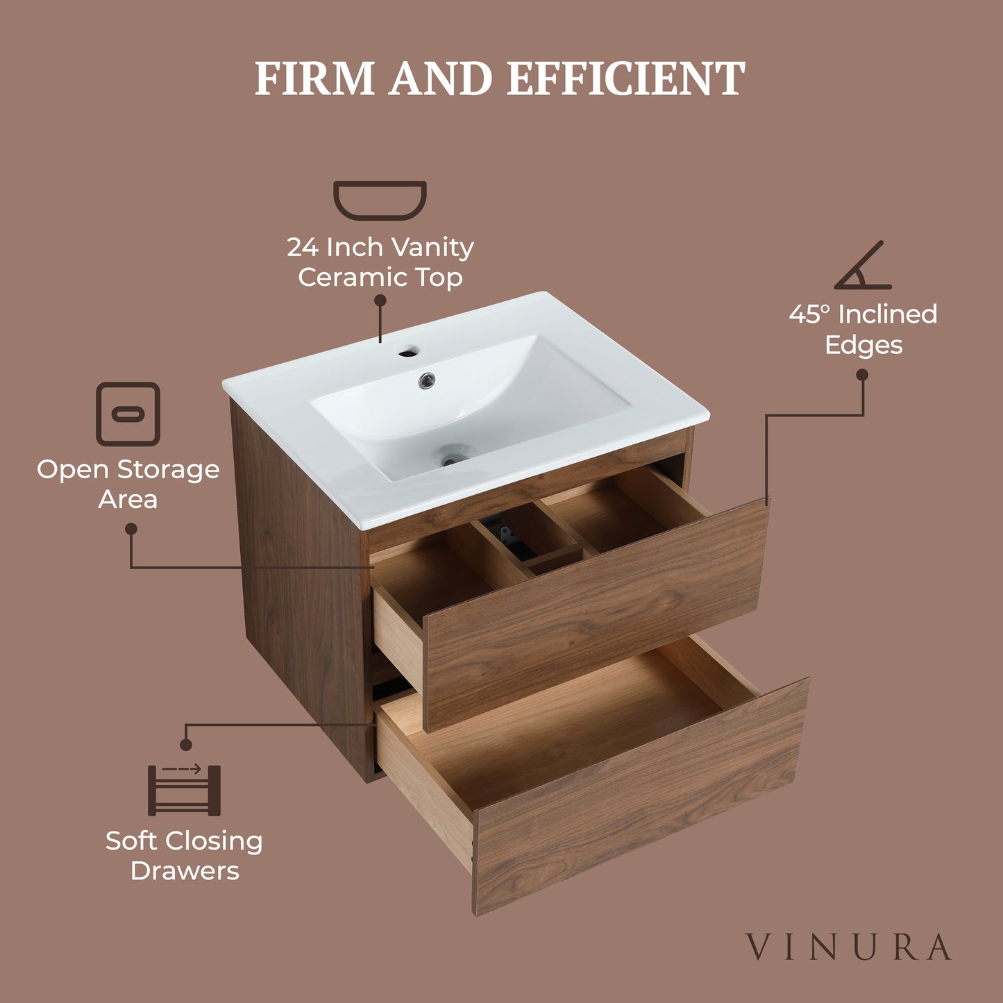 Floating Bathroom Vanity - Brown Oak Bathroom Sink and Cabinet