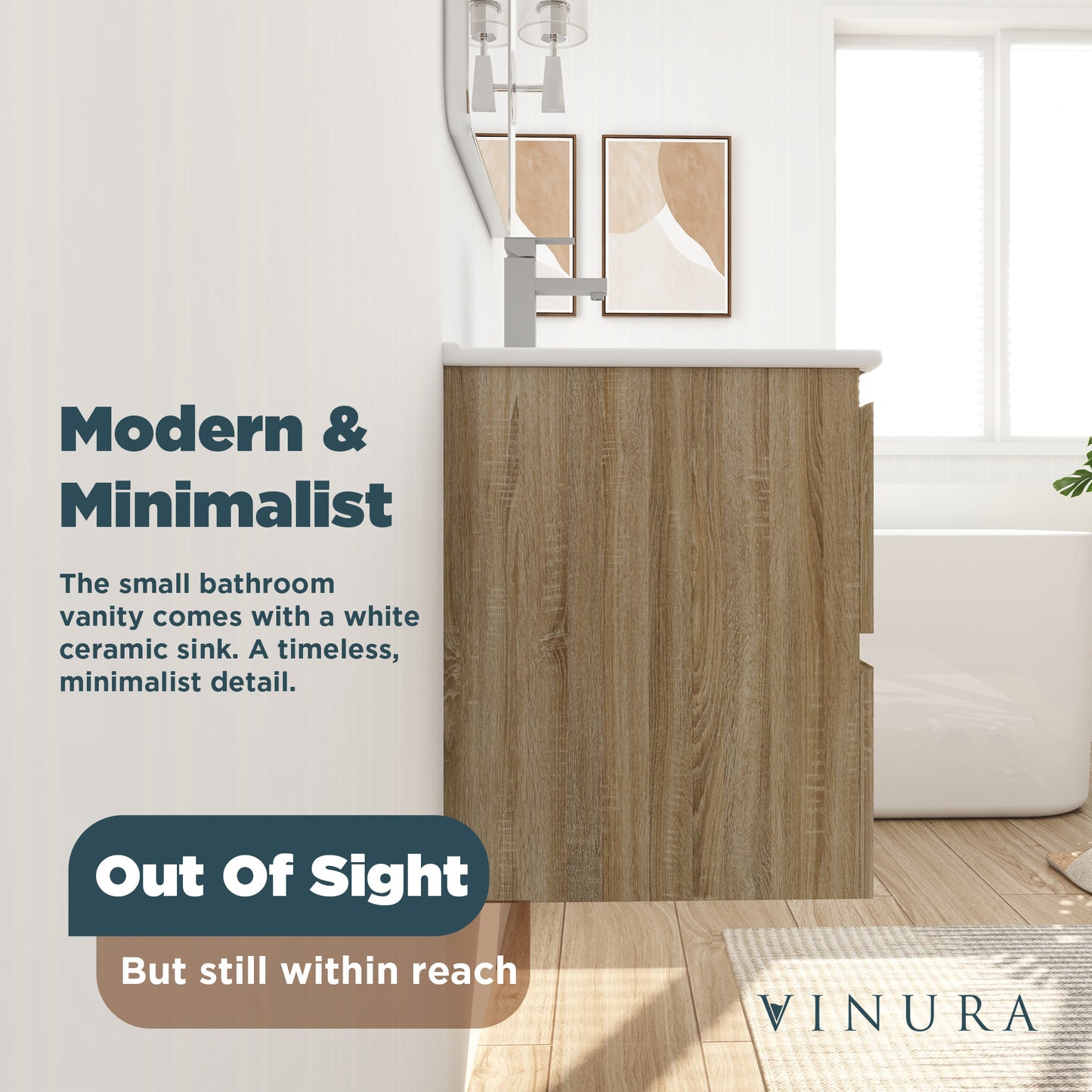 Floating Bathroom Vanity - Light Oak Bathroom Cabinet with Sink