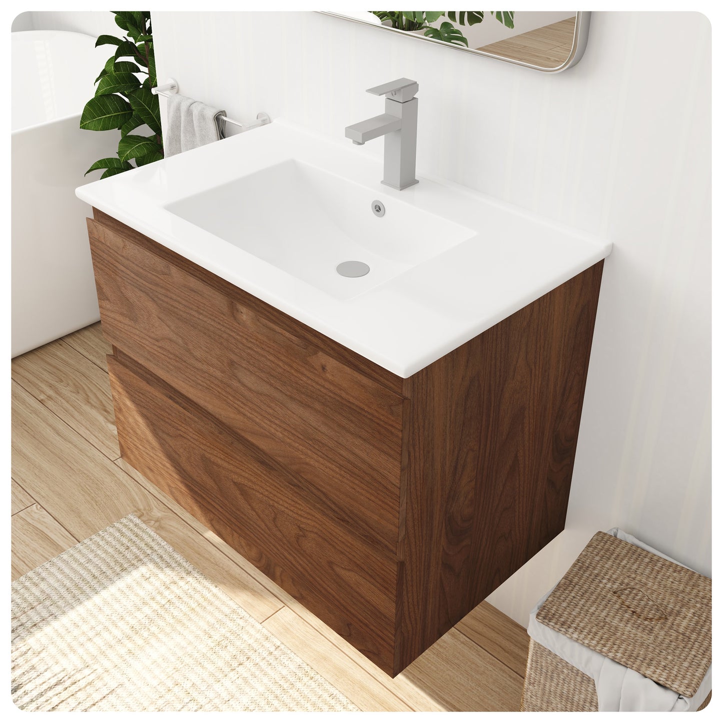 Floating Bathroom Vanity - Brown Oak 30 Inch Bathroom Vanity