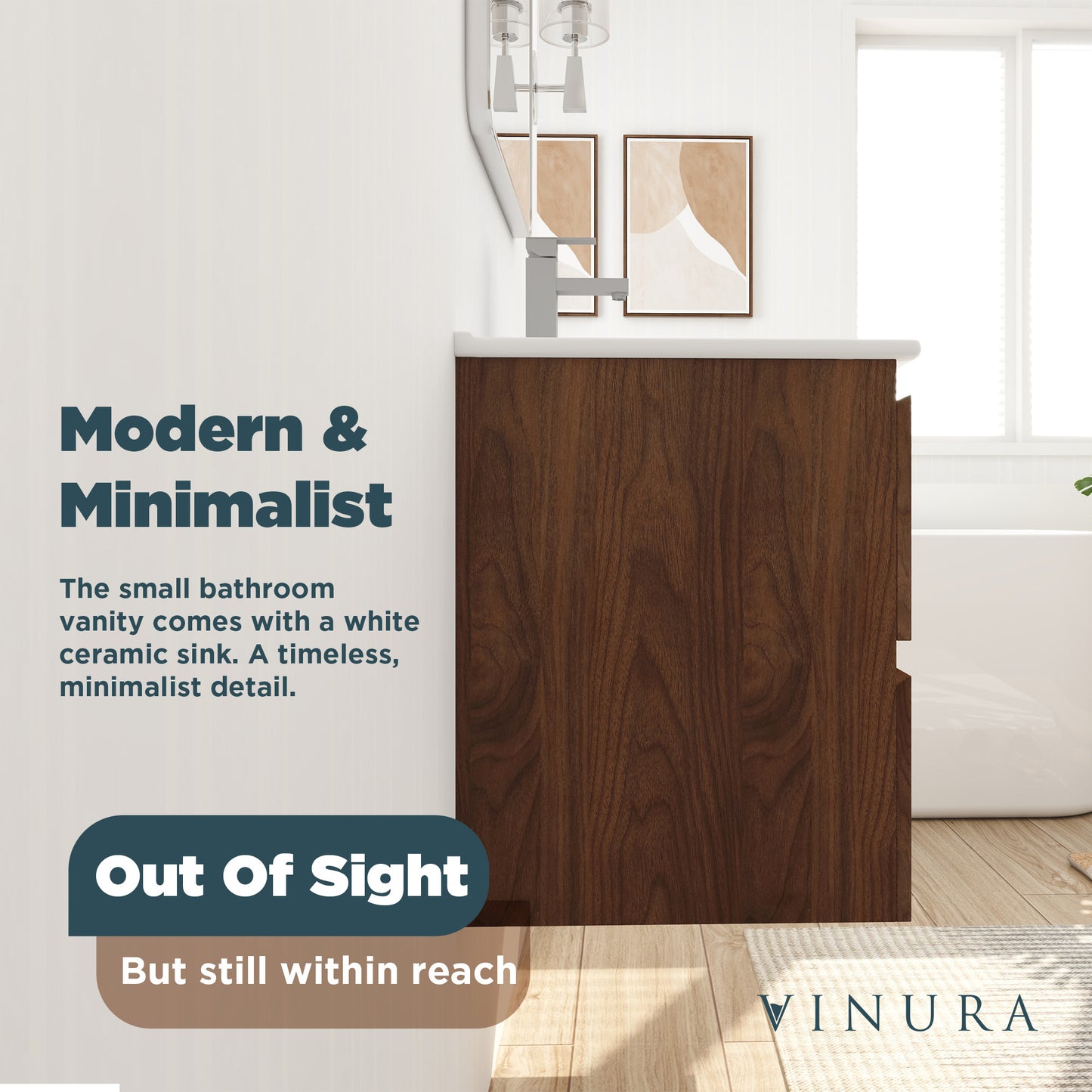 Floating Bathroom Vanity - Brown Oak 30 Inch Bathroom Vanity