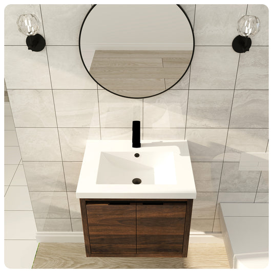 Floating Bathroom Vanity - Imitative Oak Bathroom Cabinet with sink