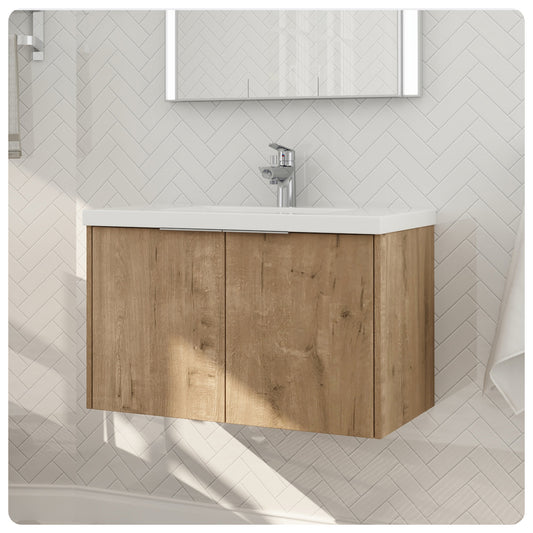 Floating Bathroom Vanity - Imitative Oak Bathroom Cabinet 30 Inch