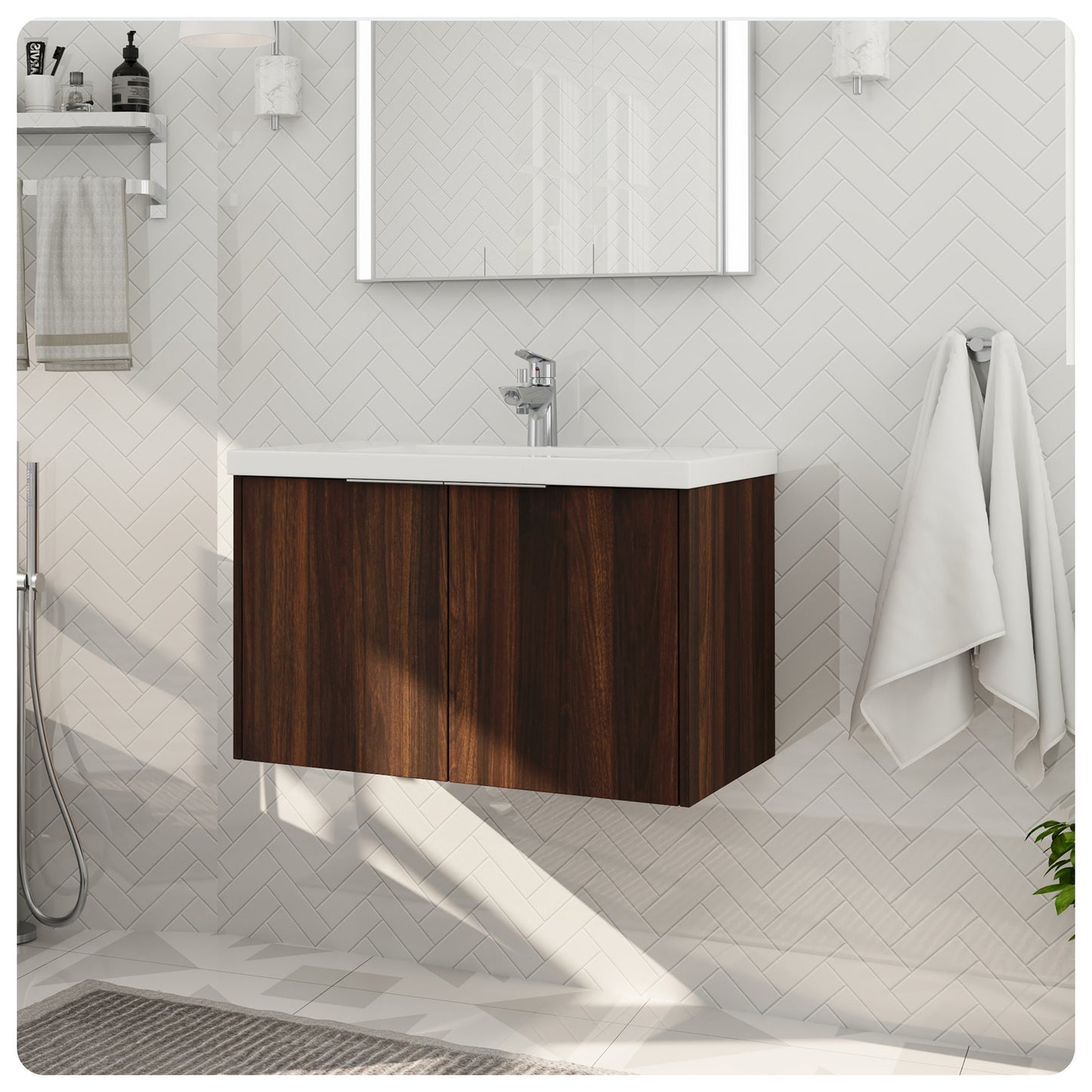 Floating Bathroom Vanity - Brown Bathroom Cabinet with Sink