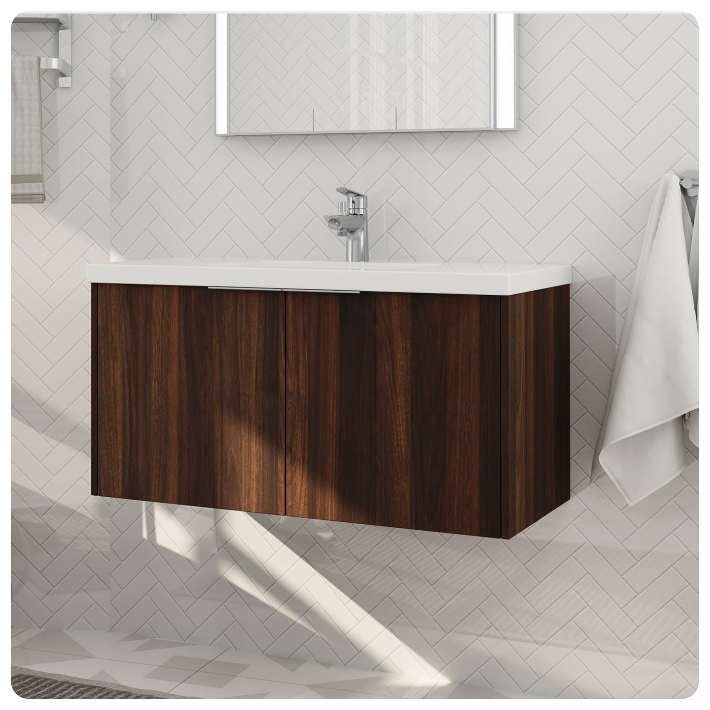 Floating Bathroom Vanity - California Walnut 36 Inch Small Bathroom Vanity