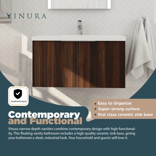 Floating Bathroom Vanity - California Walnut 36 Inch Small Bathroom Vanity